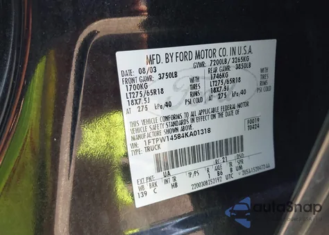 2004 Ford F-150 Fx4/Lariat/Xlt z USA, uszkodzony, nr VIN 1FTPW14584KA01318